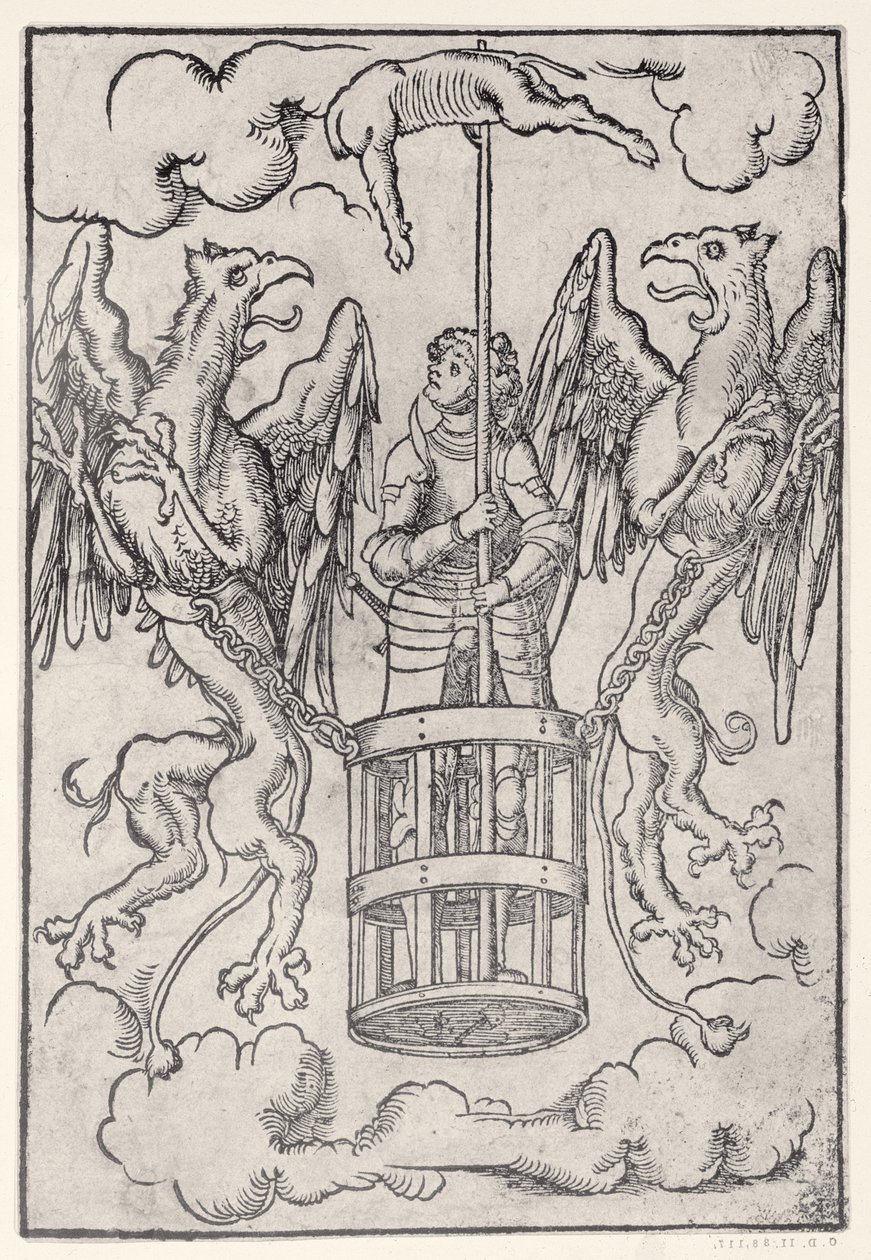 Aleksanteri Suuri kantoi ilmaan kahden griffinin toimesta, n. 1525 tekijältä German School