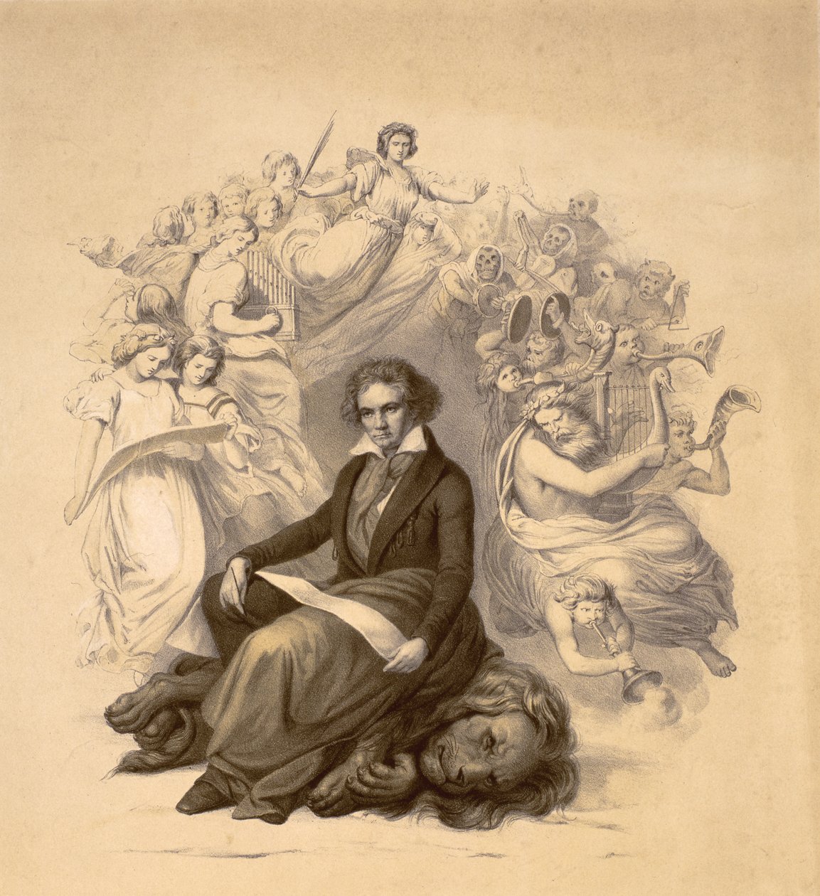 Ludwig van Beethovenin (1770-1827) allegorinen muotokuva tekijältä German School
