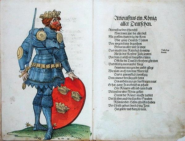 Ariovistus, saksalaisten kuningas, teoksesta "Saksan kansakunnan kahdentoista ensimmäisen vanhan kuninkaan ja ruhtinaan alkuperä" tekijältä German School