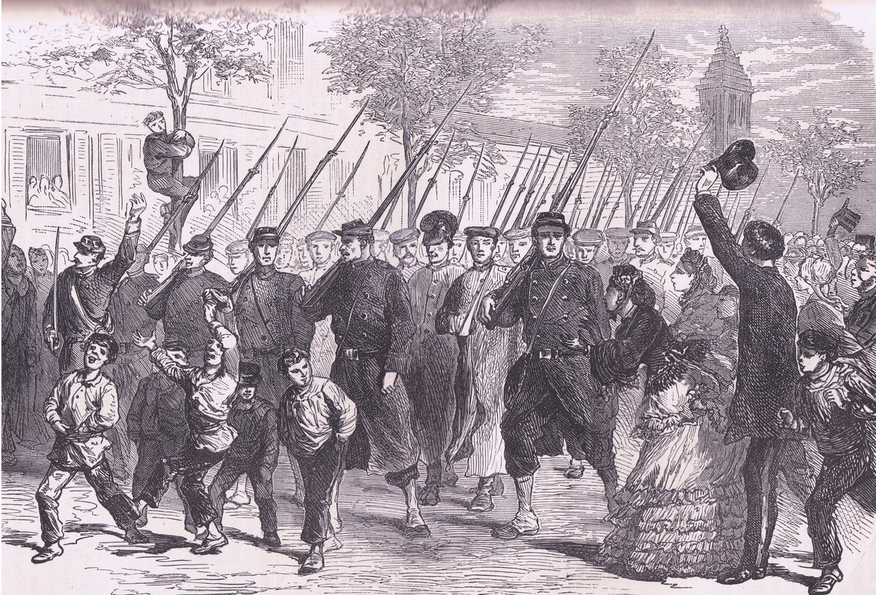 Preussilaisten vankien saapuminen Pariisiin Bagneunia edeltävän taistelun jälkeen, Cassells History of the War Ranskan ja Saksan välillä, julkaisija Cassell and Company Limited, n. 1890 (litho) tekijältä German School