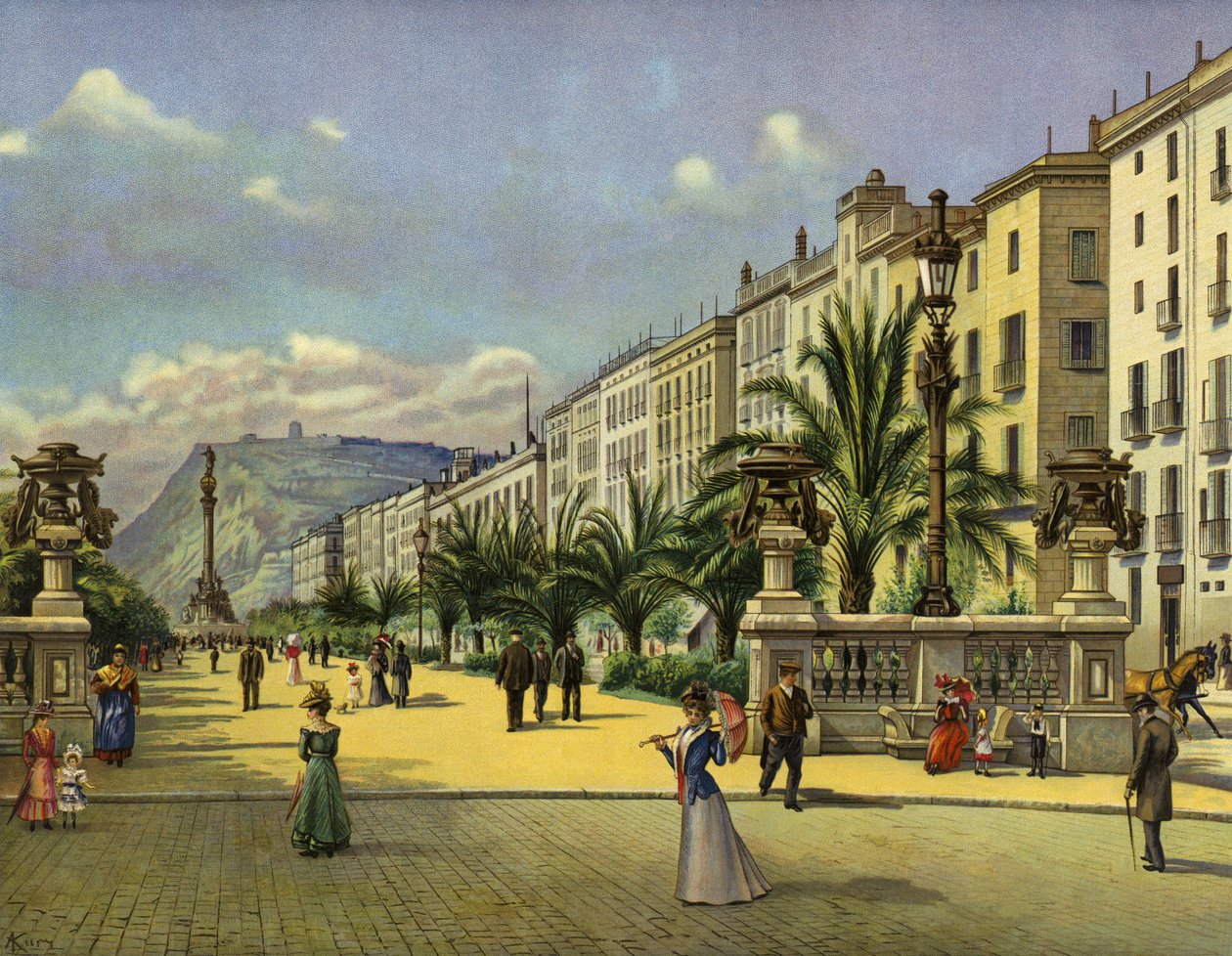 Barcelona, Paseo de Colon (chromolitho) tekijältä German School