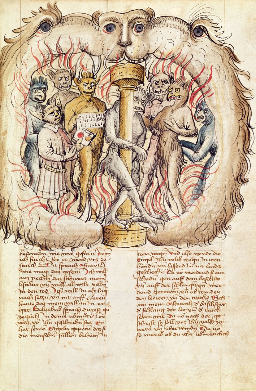 Belial ja demonit, Antonius Ruttel de Parmenchingenin teoksesta "Proces de Belial de J. de Therano", 1450 tekijältä German School