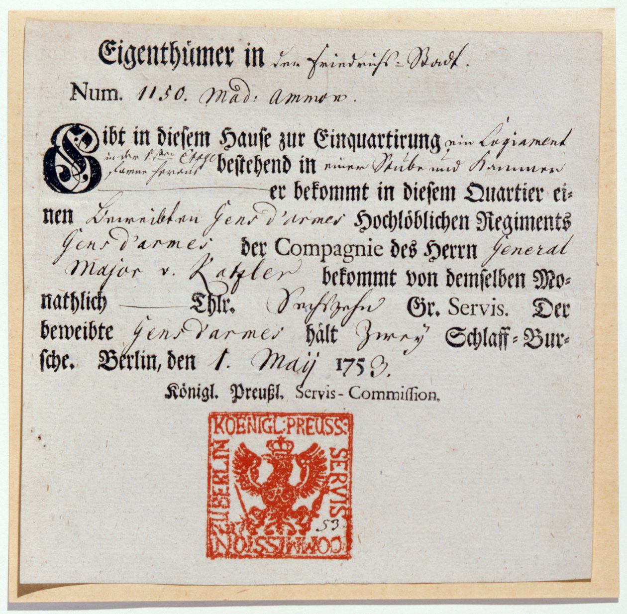 Laskutusseteli, 1759 (tulostus ja kynä ja muste) tekijältä German School
