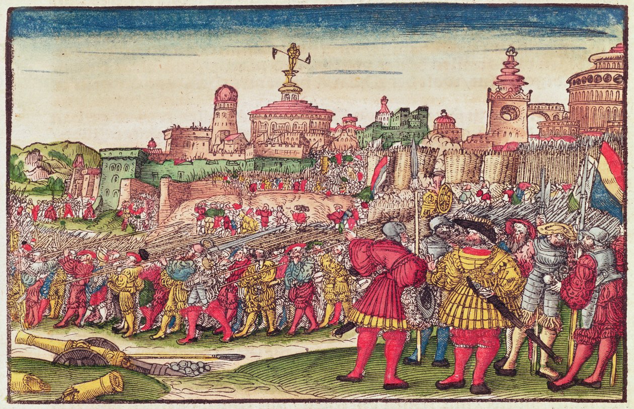 Ilmestyskirja, luku XXV, Lutherin Raamatusta, n. 1530 (värillinen puupiirros) tekijältä German School