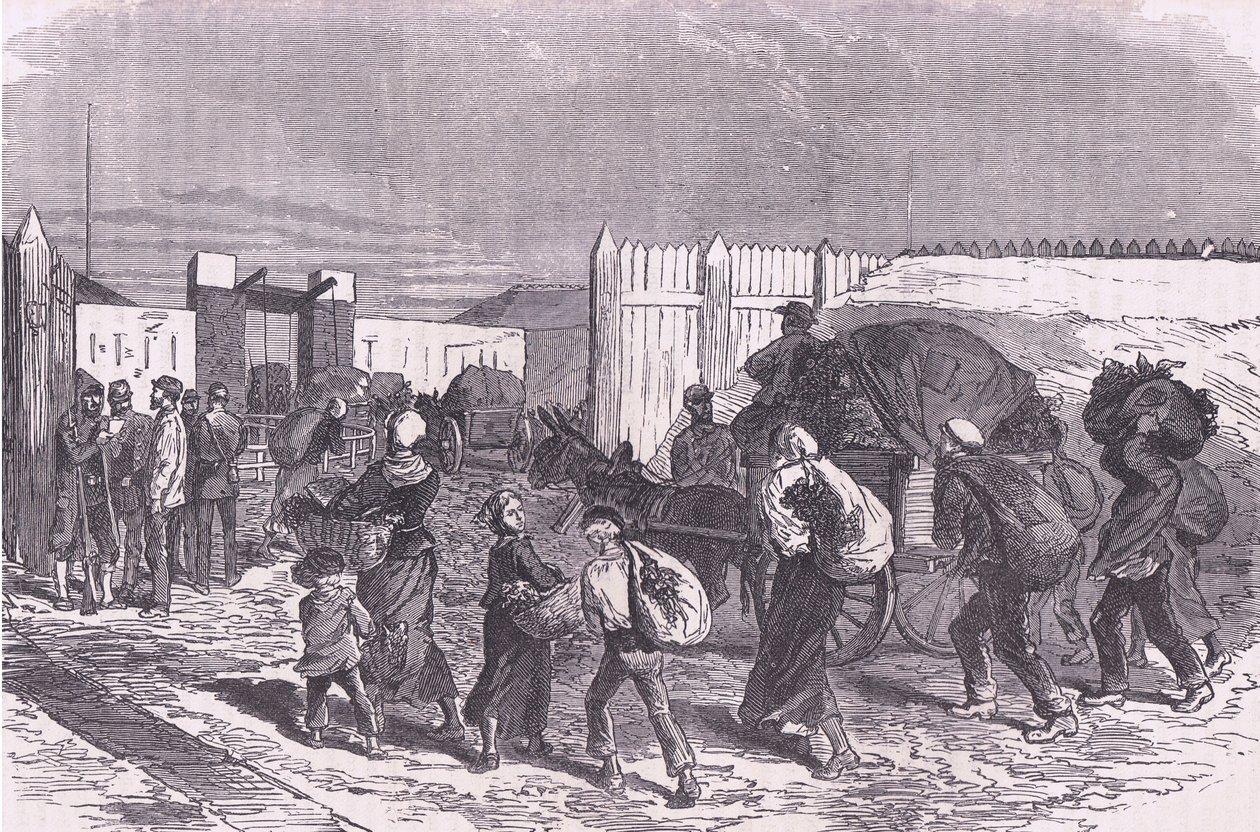 Tuoda vihanneksia lähiöistä, Cassells History of the War välillä Ranskan ja Saksan julkaisija Cassell and Company Limited, n. 1890 (litho) tekijältä German School