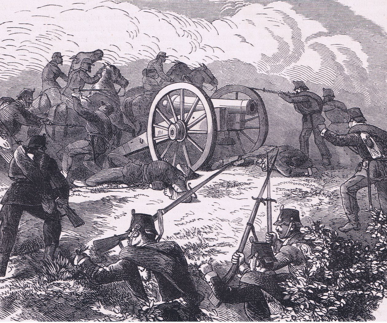 Kenttäaseen vangitseminen, Cassells History of the War Ranskan ja Saksan välillä, julkaisija Cassell and Company Limited, n. 1890 (litho) tekijältä German School