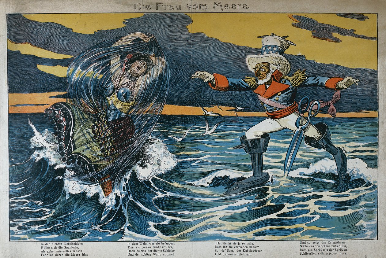 Karikatyyri Espanjan ja Yhdysvaltojen välisestä sodasta, 1898 tekijältä German School