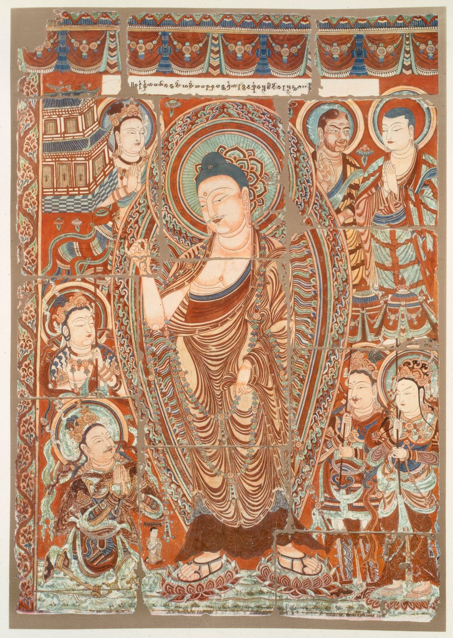 Luolamaalaus, joka esittää Buddha Simhan palvontaa, pubi. C1913. tekijältä German School