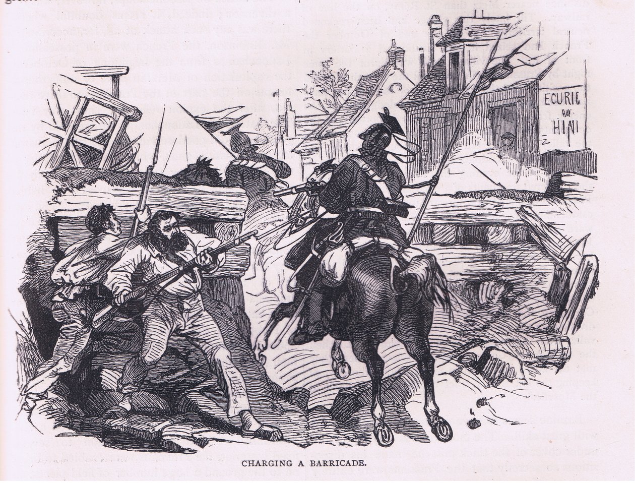 Charging a barricade, Cassells History of the sodan Ranskan ja Saksan välillä, julkaisija Cassell and Company Limited, n. 1890 (litho) tekijältä German School
