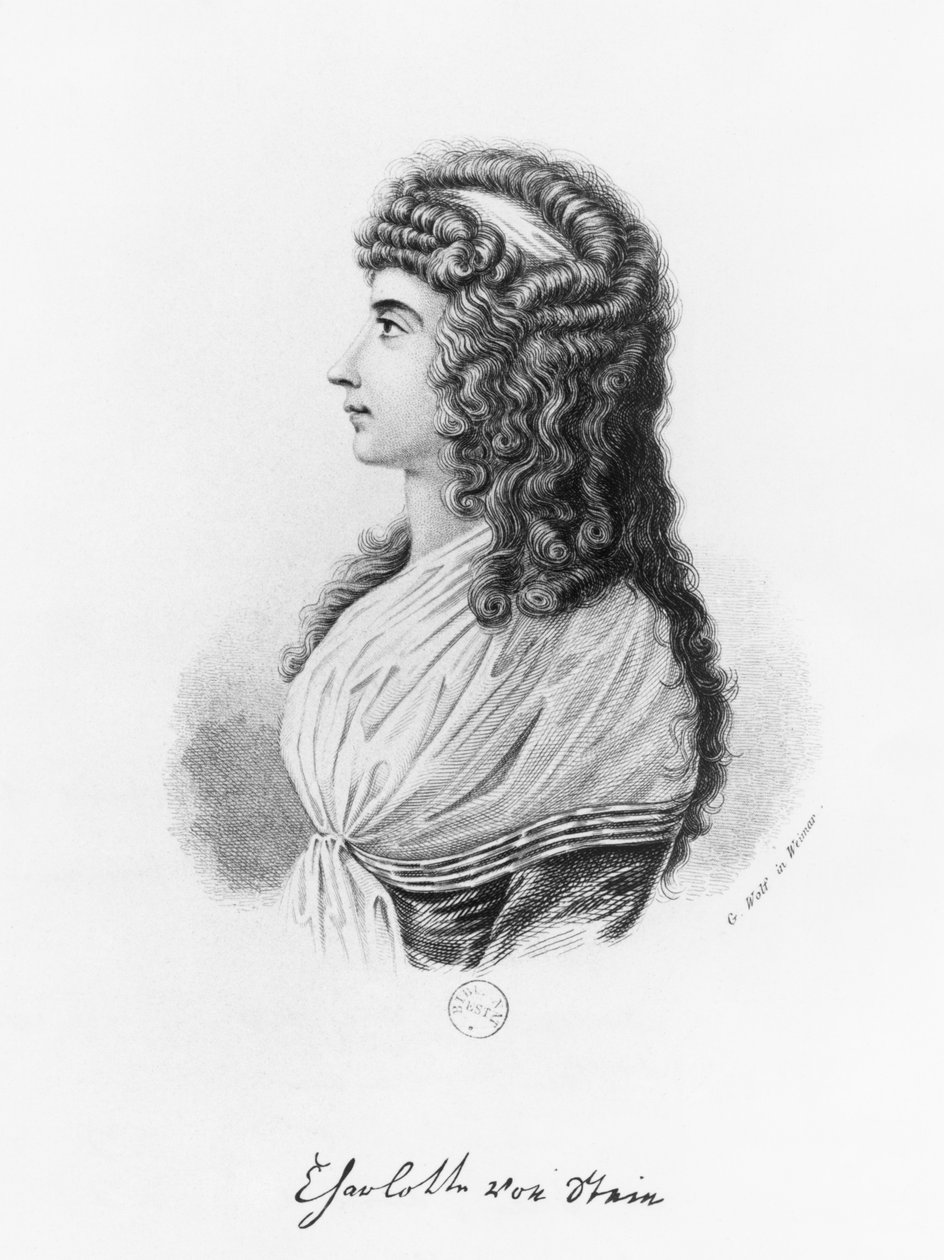 Charlotte von Stein, syntynyt von Schardt, 1700-luvun loppu - 1800-luvun alku, kaiverrus G. Wolf tekijältä German School