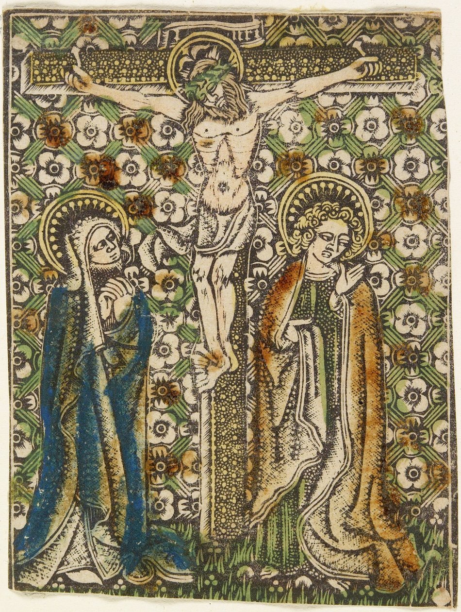 Kristus ristillä Marian ja Pyhän Johanneksen kanssa, n. 1460 (metallileikkaus) tekijältä German School