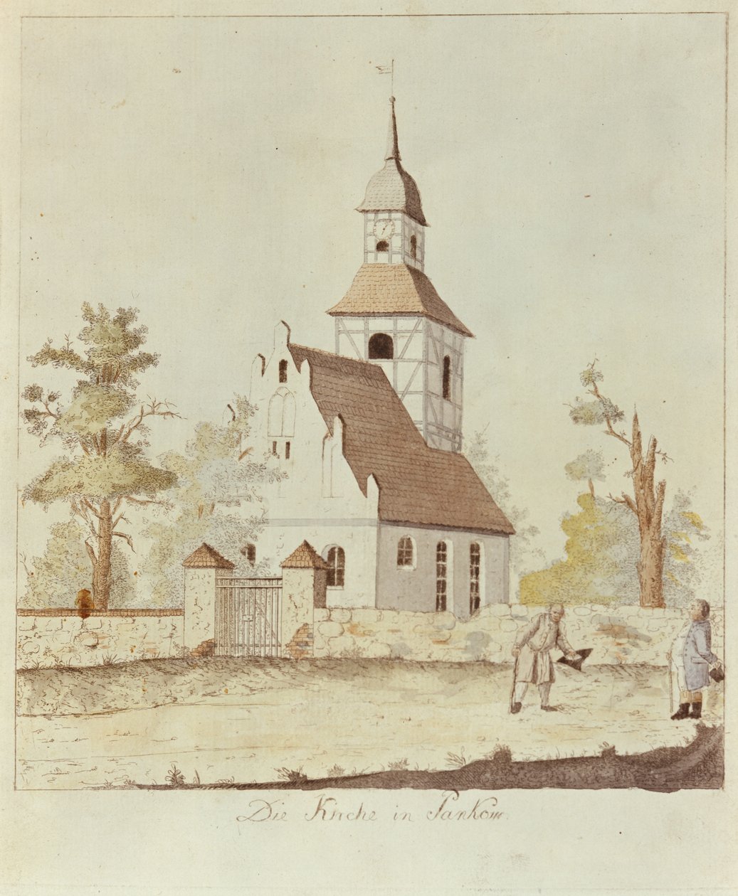 Kirkko Pankowissa, Berliinissä (värillinen etsaus) tekijältä German School