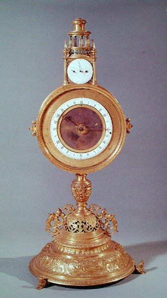 Monstrance-muotoinen kello, joka kuuluu Cardinal de Granvellle, Augsburg, 1564 (kullattu kupari) tekijältä German School