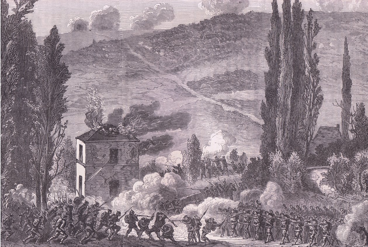 Combat at Chatillon, Cassells, Ranskan ja Saksan välisen sodan historia, julkaisija Cassell and Company Limited, n. 1890 (litho) tekijältä German School