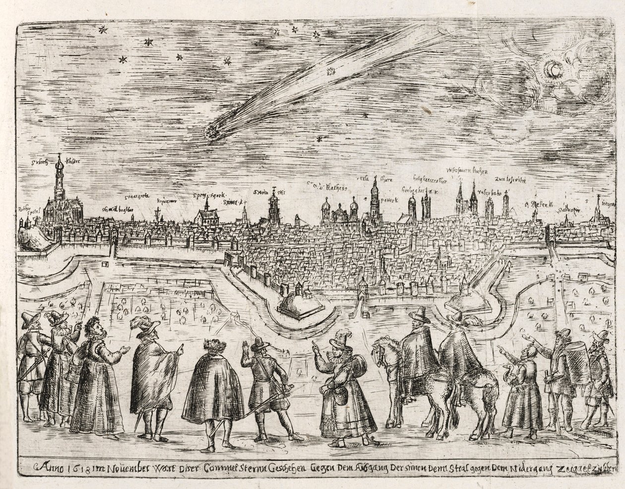 Komeetta nähty Augsburgissa marraskuun lopussa 1618, pub. 1618. tekijältä German School