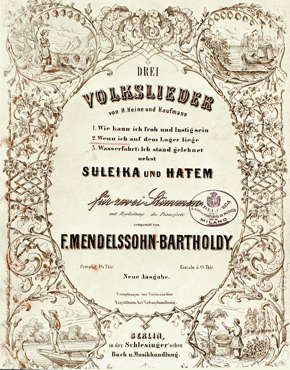 Felix Mendelssohnin kansikuva Drei Volksliederille tekijältä German School