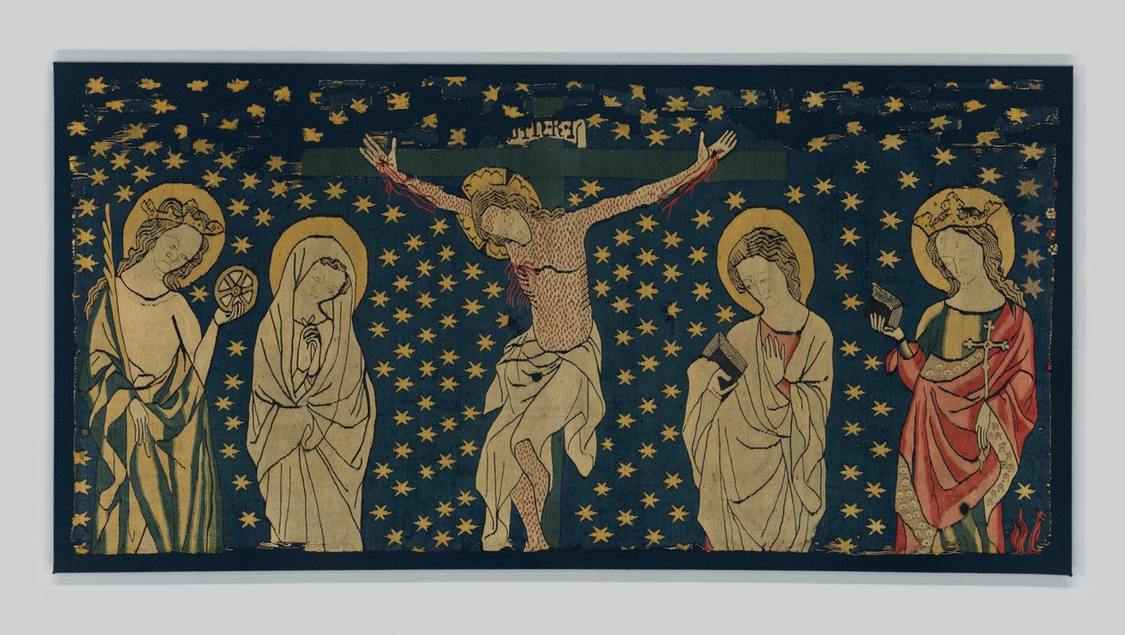 Ristiinnaulitseminen, valmistettu Constancessa, n. 1325–1350 (pellava, villa ja silkki) tekijältä German School