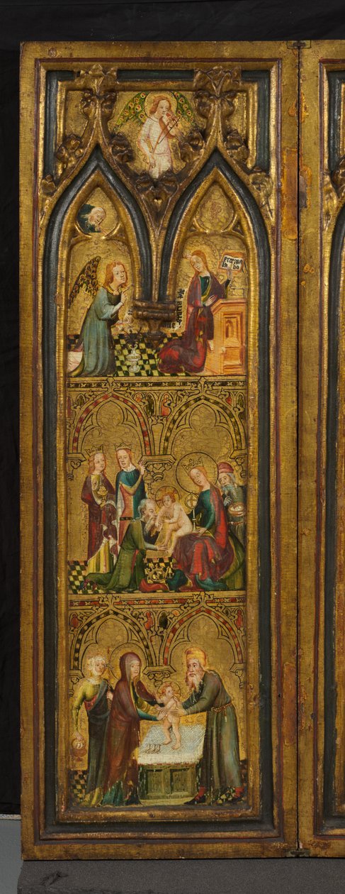 Ristiinnaulitseva triptyykki (aiemmin Estoutevillen triptyykki) (vasen siipi), n. 1374 (tempera paneelissa) tekijältä German School