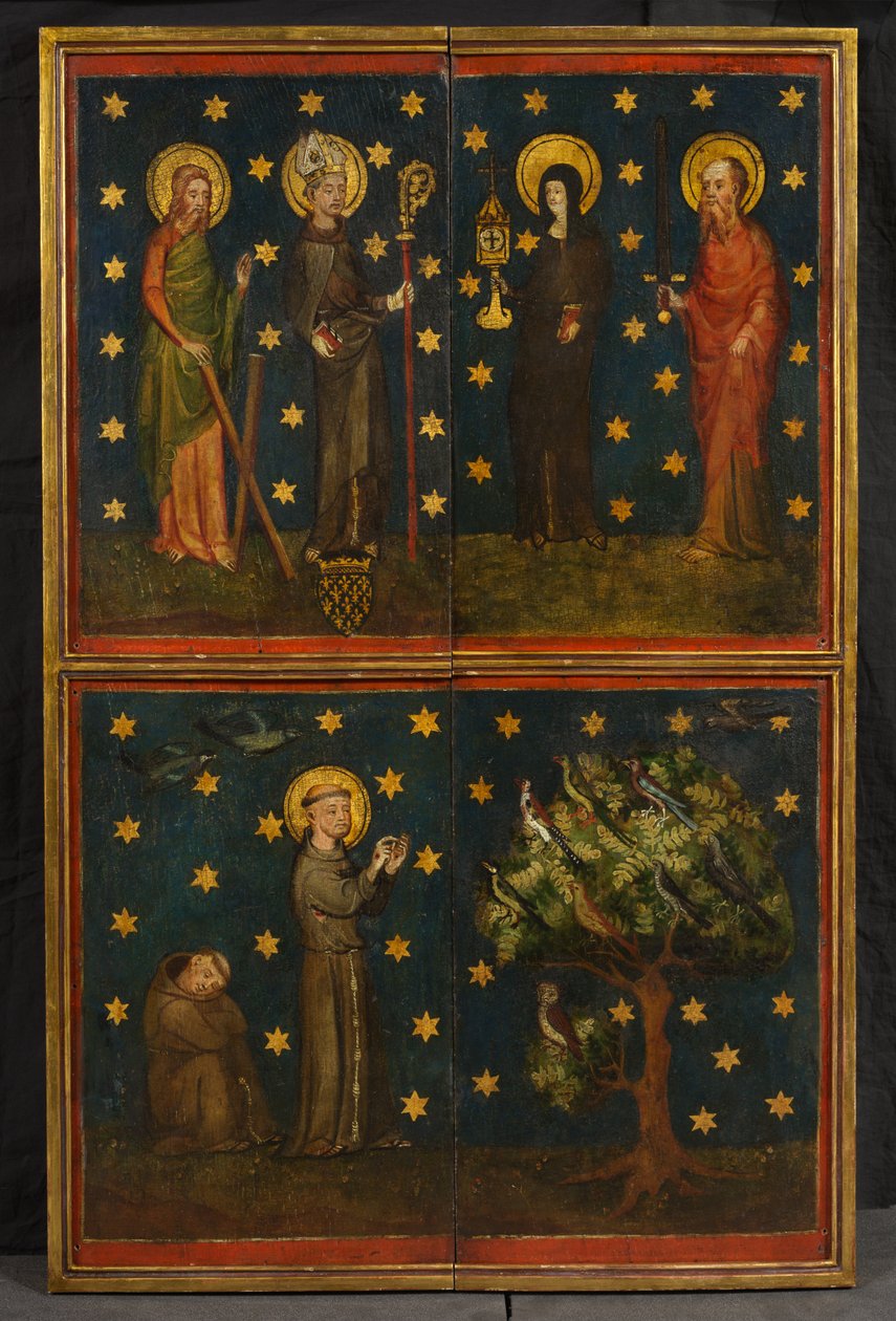 Ristiinnaulitseva triptyykki (tunnetaan aiemmin nimellä Estoutevillen triptyykki), n. 1374 (öljy paneelissa) tekijältä German School
