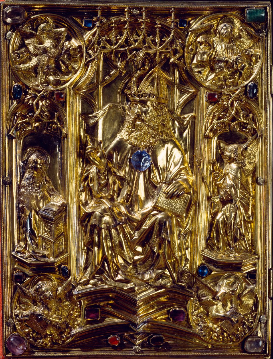 Das Reichsevangeliar Angels ja neljän evankelistan symbolit. Aachenin evankelinen. 800-luvun Kunsthistorisches Museum, Wien tekijältä German School