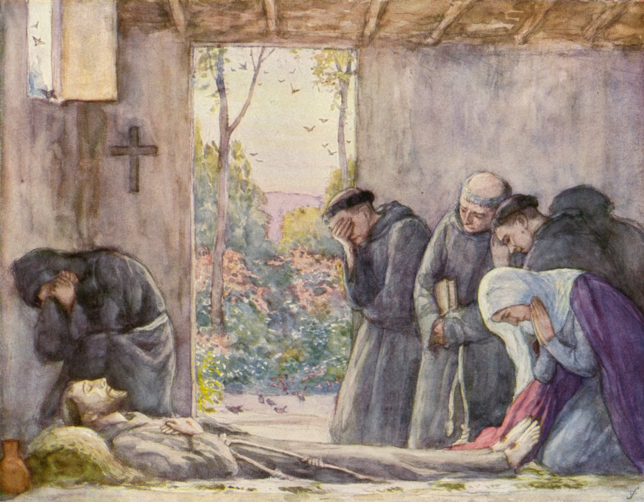 Pyhän Franciscus Assisilaisen kuolema (värilitografia) tekijältä German School