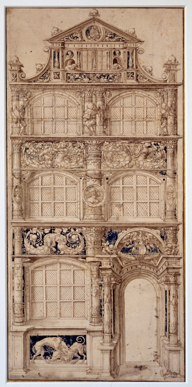 Hans Holbein Le Jeunen (1497-1543) talon julkisivun koristelu (Ec. All.) Dim. 0,58 x 0,27 m Pariisi. Louvren taidemuseo tekijältä German School