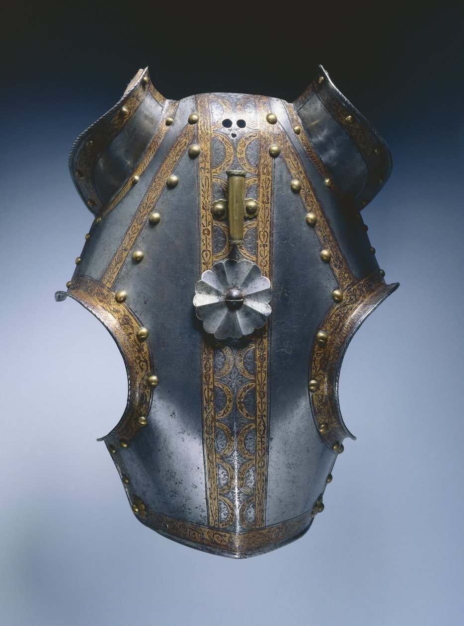 Demi-chanfron, Augsburg, n. 1550 (etsattu ja kullattu teräs nahalla) tekijältä German School