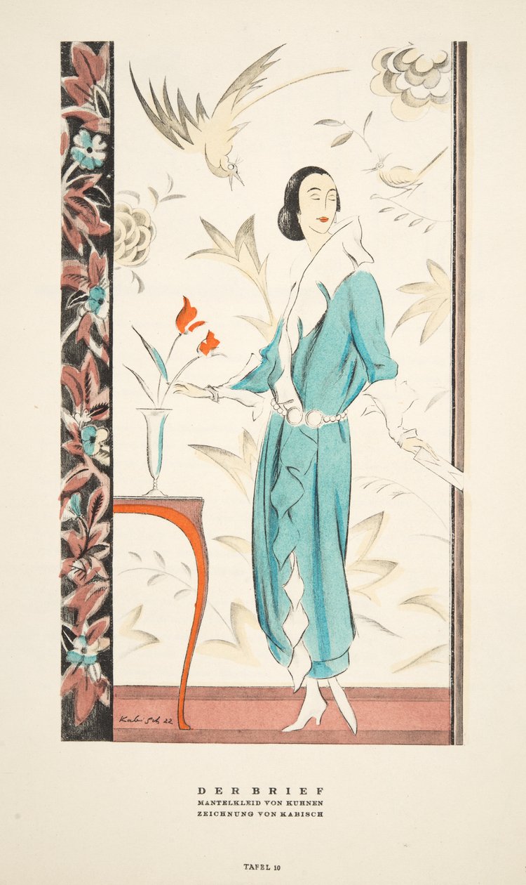 Der Brief, Kurnen takkimekko, Styl, pub.1922 (pochoir print) tekijältä German School