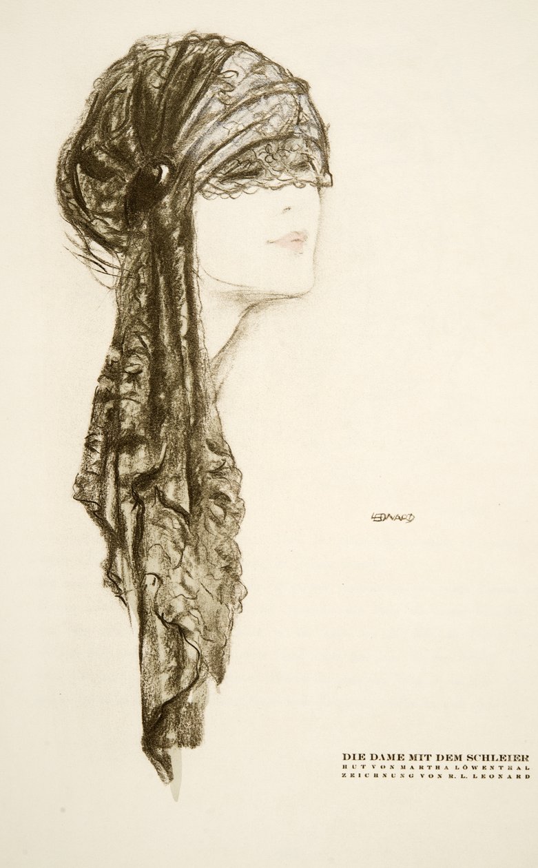 Die Dame mit dem Schleier, Martha Lowenthalin hattu, teoksesta Styl, julkaisu 1922 (pokkaripainatus). tekijältä German School