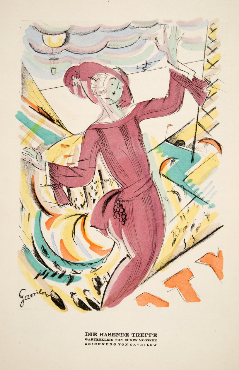 "Die Rasende Treppe", Eugen Mossnerin mekon mainos, julkaisusta Styl, pub.1922 (pokkaripainatus). tekijältä German School
