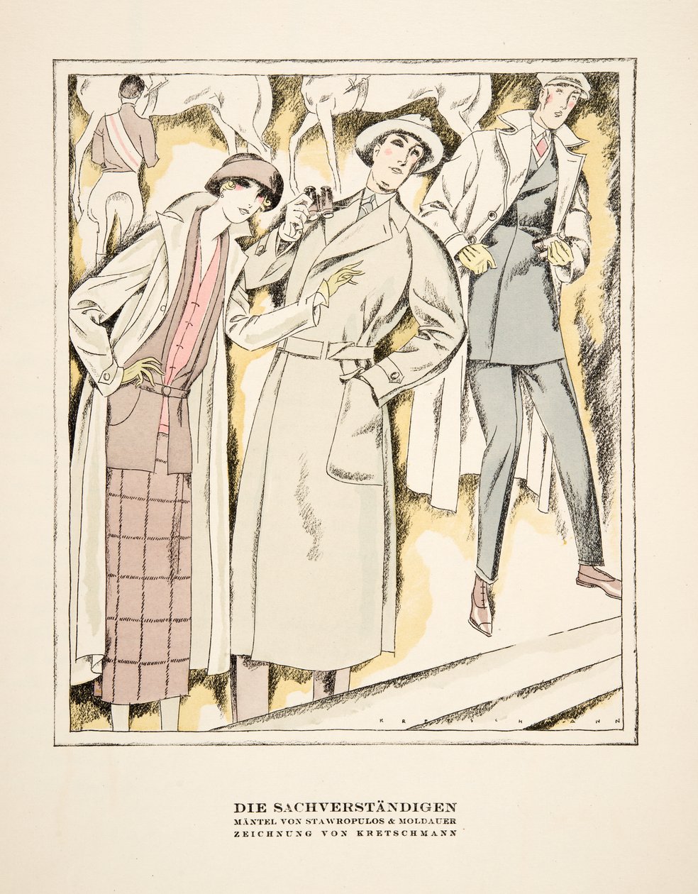 "Die Sachverständigen", Stawropulos  Moldauerin takkien mainos, Styl-lehdestä, julkaisu 1922 (pochoir-painatus). tekijältä German School