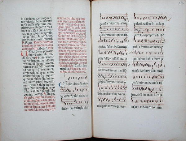 Kaksoissivu, jossa on yksittäinen laulu, joka on otettu inkunaabulista, Missale Romanumista, n. 1482 (vellum) tekijältä German School