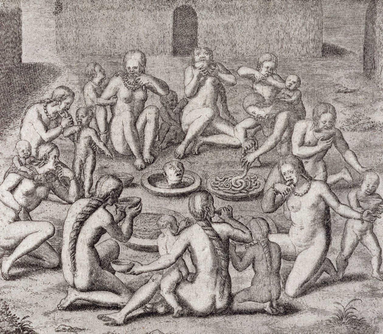 Vangin lihan syöminen vanhan historioitsijan mukaan Gottfriedin "Historia Antipodumista", pubista. 1655, teoksesta The Romance of the River, osa. Minä, W. H. Koebel, 1914 tekijältä German School