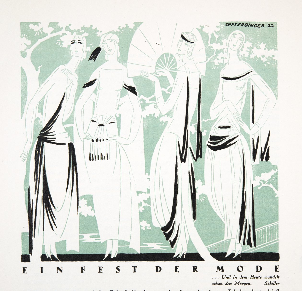 Ein Fest der Mode, teoksesta Styl, julkaisu 1922 (pochoir-painatus). tekijältä German School
