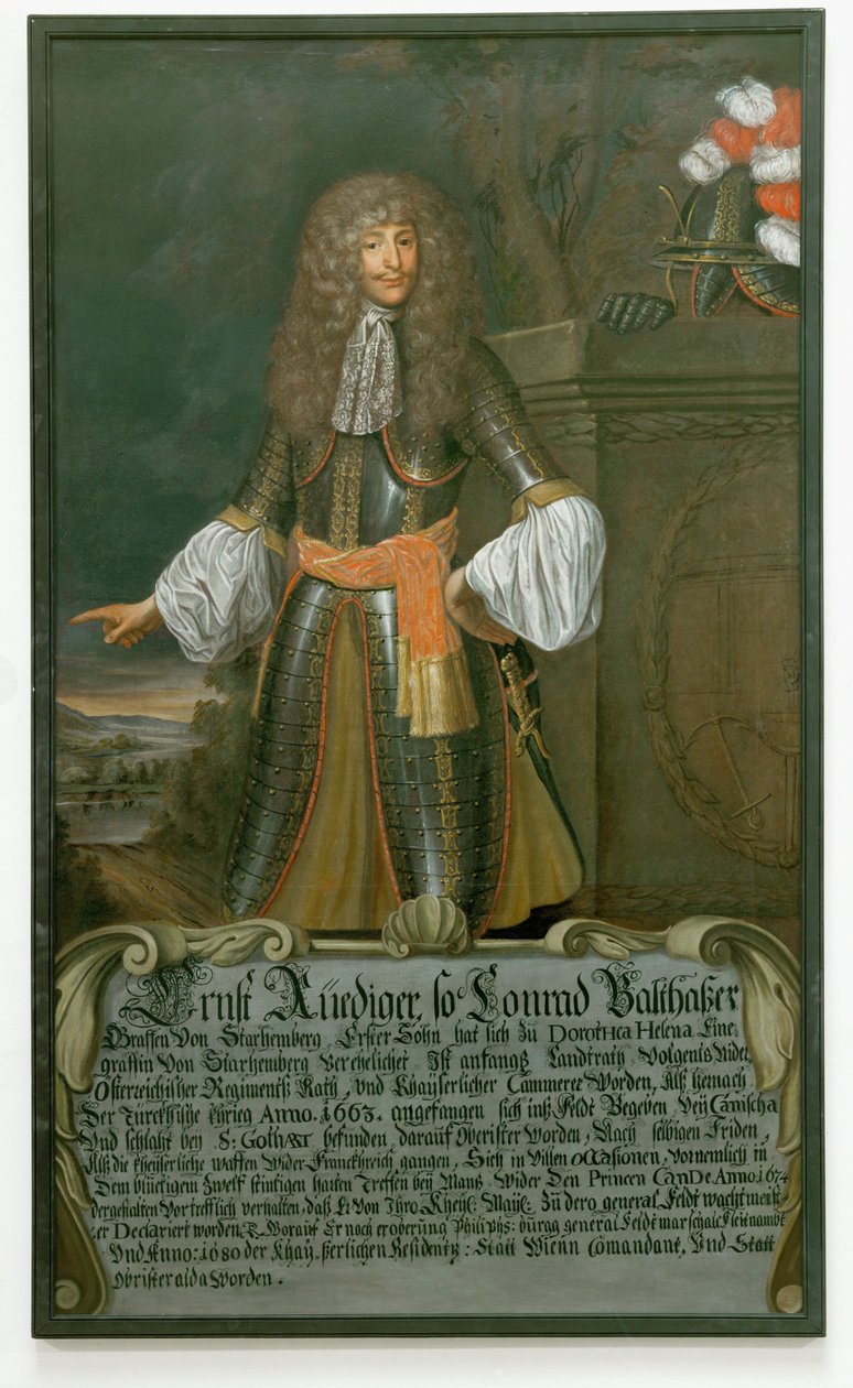 Ernst Ruediger, kreivi Starhemberg, kenttämarsalkka ja Wienin komentaja turkkilaisten piirityksen aikana vuonna 1683 ... (öljy kankaalle) tekijältä German School
