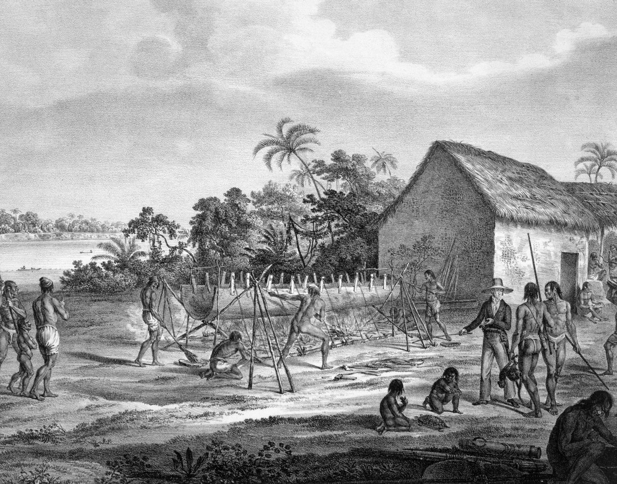 Eurooppalainen vaihtokauppa Miranha-heimon jokisatamassa, Amiro Japara, kuva Atlas of a Journey in Brasil tekijältä German School