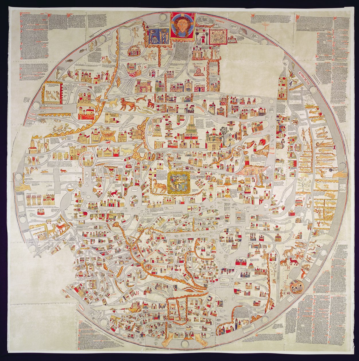 Faksimile-kopio "Ebstorfin mappamundista", joka on tehty Ebstorfin luostaria varten, Lunebergin lähellä, noin vuonna 1339 (painos). tekijältä German School