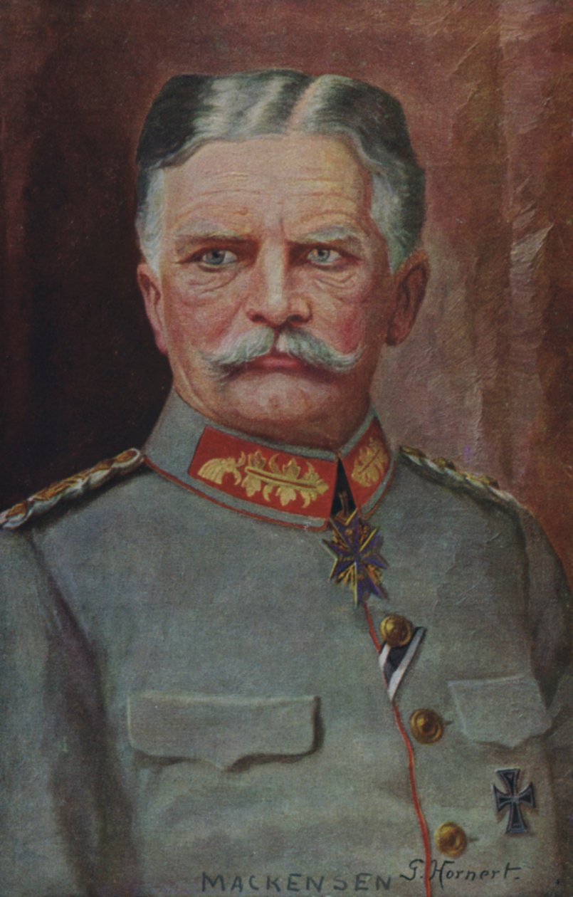 Kenttämarsalkka August von Mackensen, Saksan ensimmäisen maailmansodan sotilaskomentaja (värilitografia). tekijältä German School