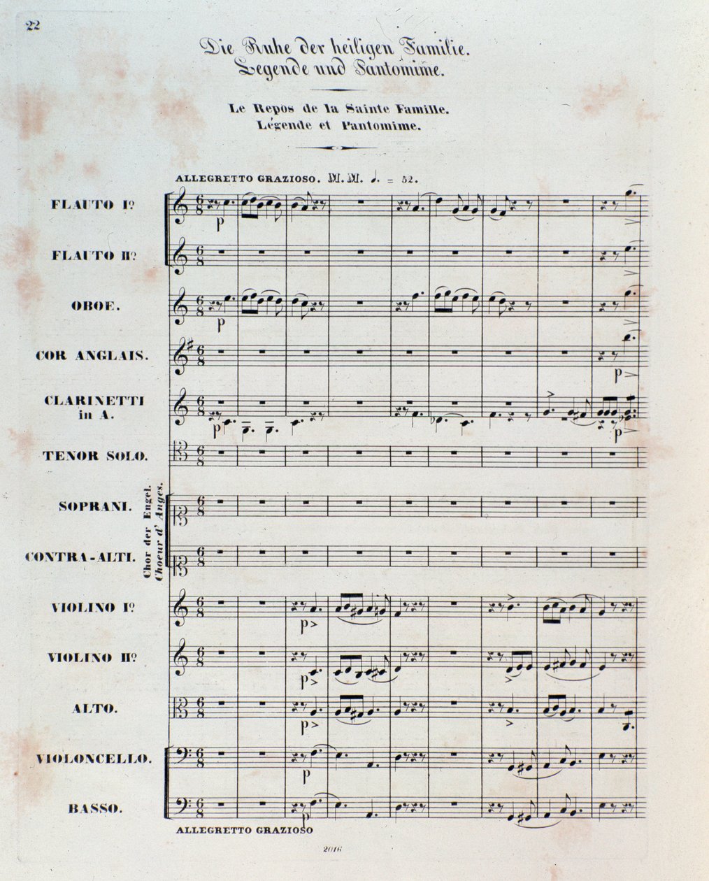 Ensimmäinen sivu kappaleen The Flight Into Egypt, op. 25, Hector Berliozin alkusoitto tekijältä German School