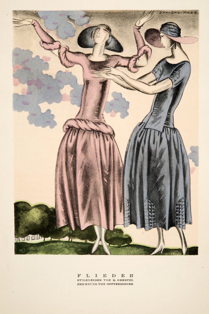 "Flieder", mainos M. Gerstelin vaatteista, Styl-lehdestä, julkaisu 1922 (pokkaripainatus). tekijältä German School