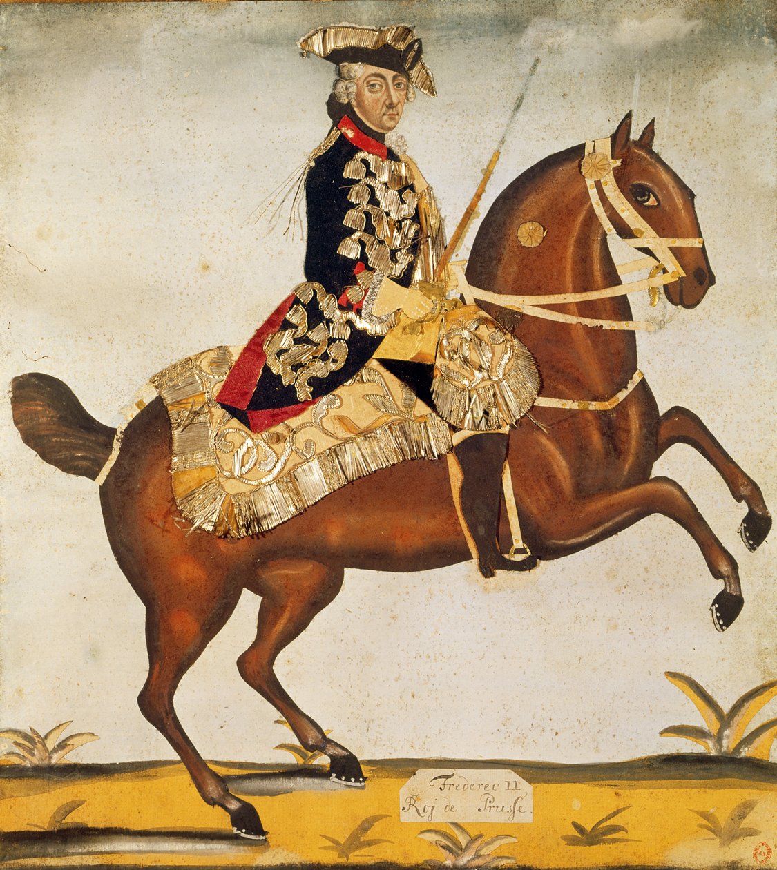 Frederic II Suuri (1712-1786) Preussin kuningas (akvarelli ja lehtikulta) tekijältä German School