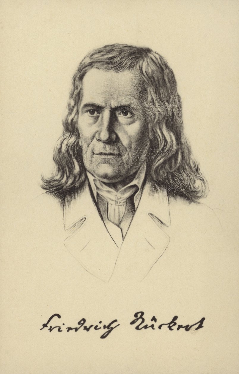 Friedrich Rueckert (1788-1866), saksalainen runoilija, kääntäjä ja itämaisten kielten professori (litografia). tekijältä German School