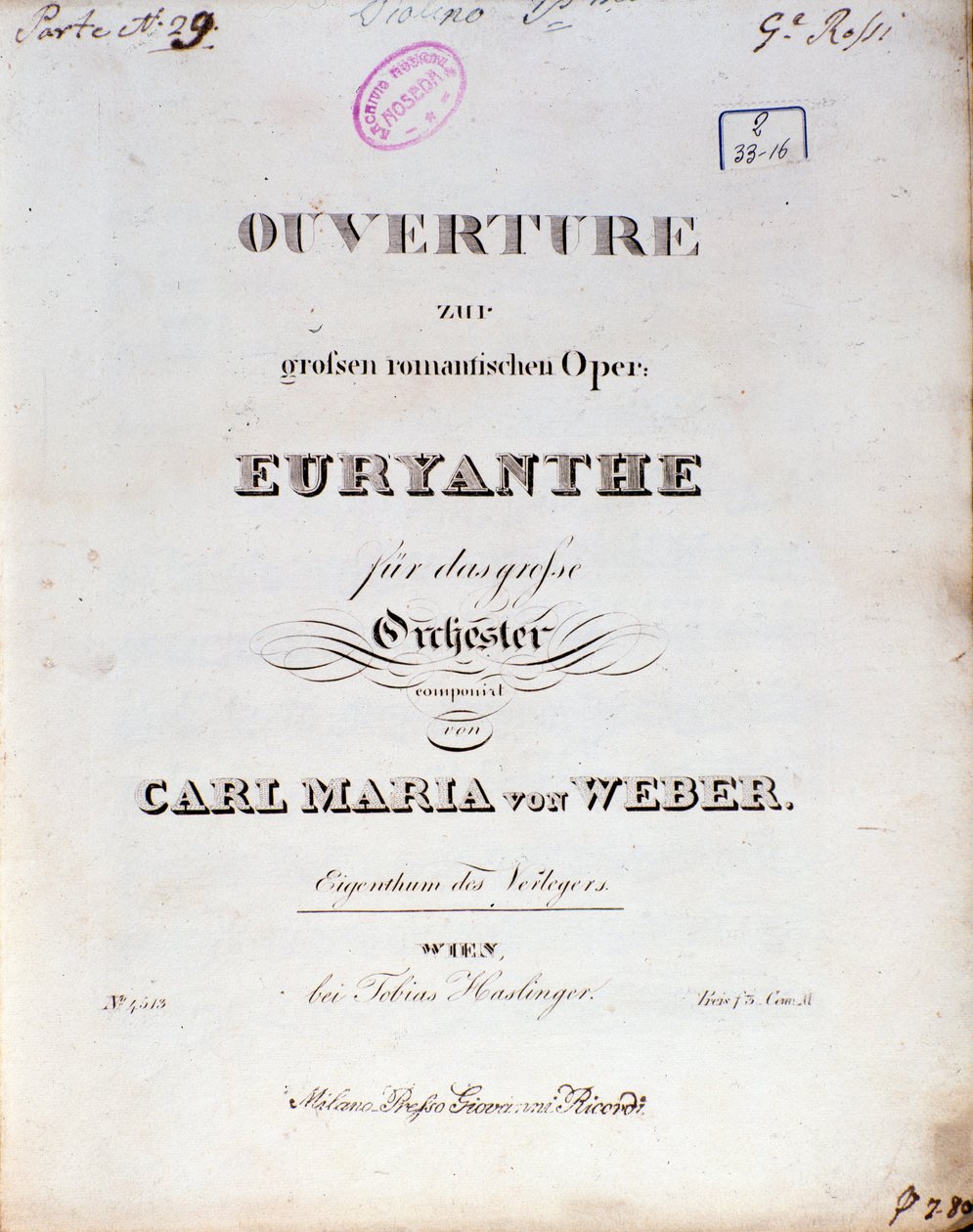 Etukappale Carl von Weberin oopperasta "Euryanthe" (litho) tekijältä German School