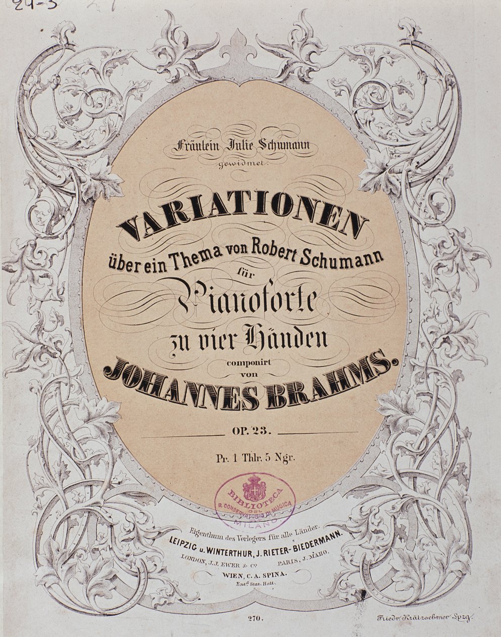 Johannes Brahmsin (1833-1897) "Variations on a Theme by Robert Schumann" (op. 23) etukappale tekijältä German School