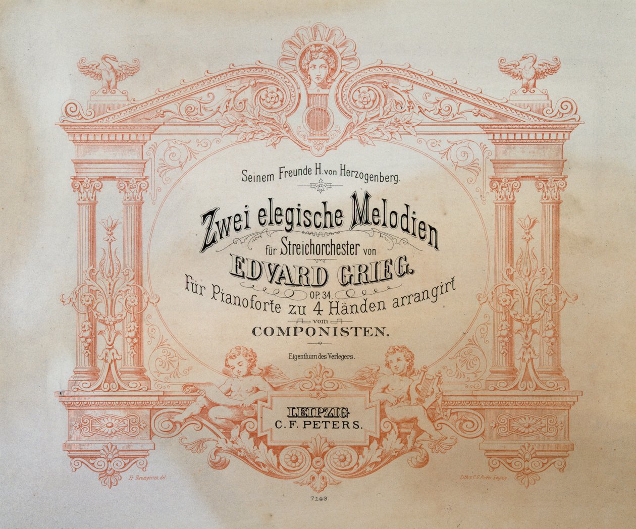 Edward Hagerup Griegin (1843-1907) kahden elegian melodian etukappale. tekijältä German School