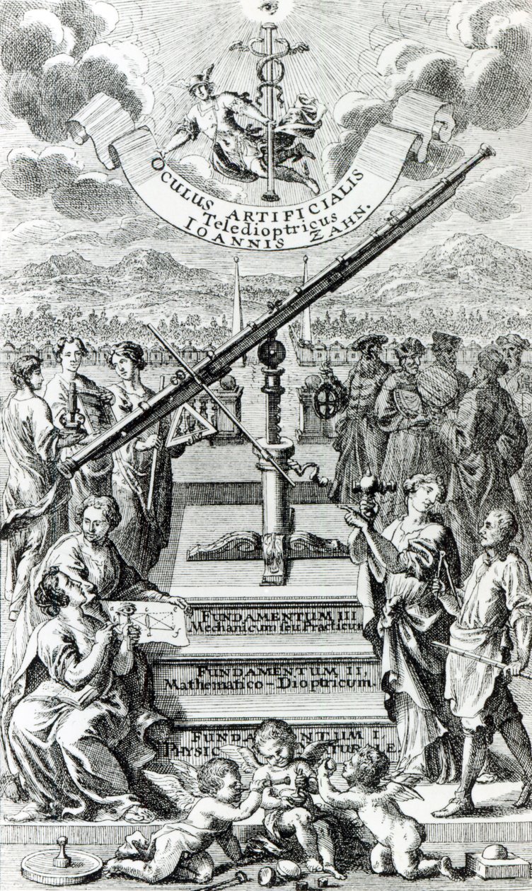 Johann Zahnin Oculus Artificalis Teledioptricus Sive Telescopiumin etukappale, 2. painos, julkaistu vuonna 1702 tekijältä German School