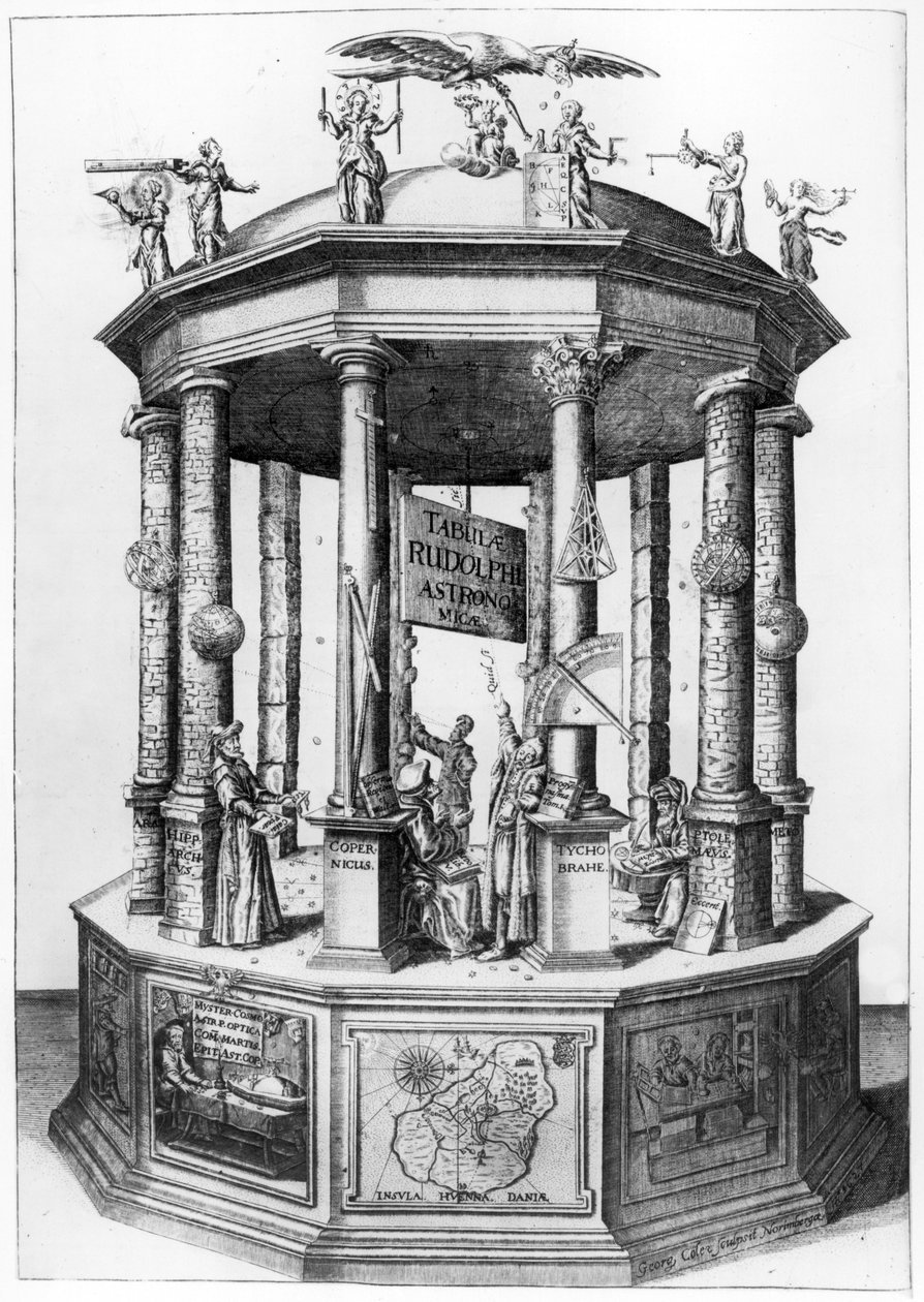 Johannes Keplerin kokoama Rudolphine-taulukoiden etukappale, julkaistu vuonna 1627 tekijältä German School