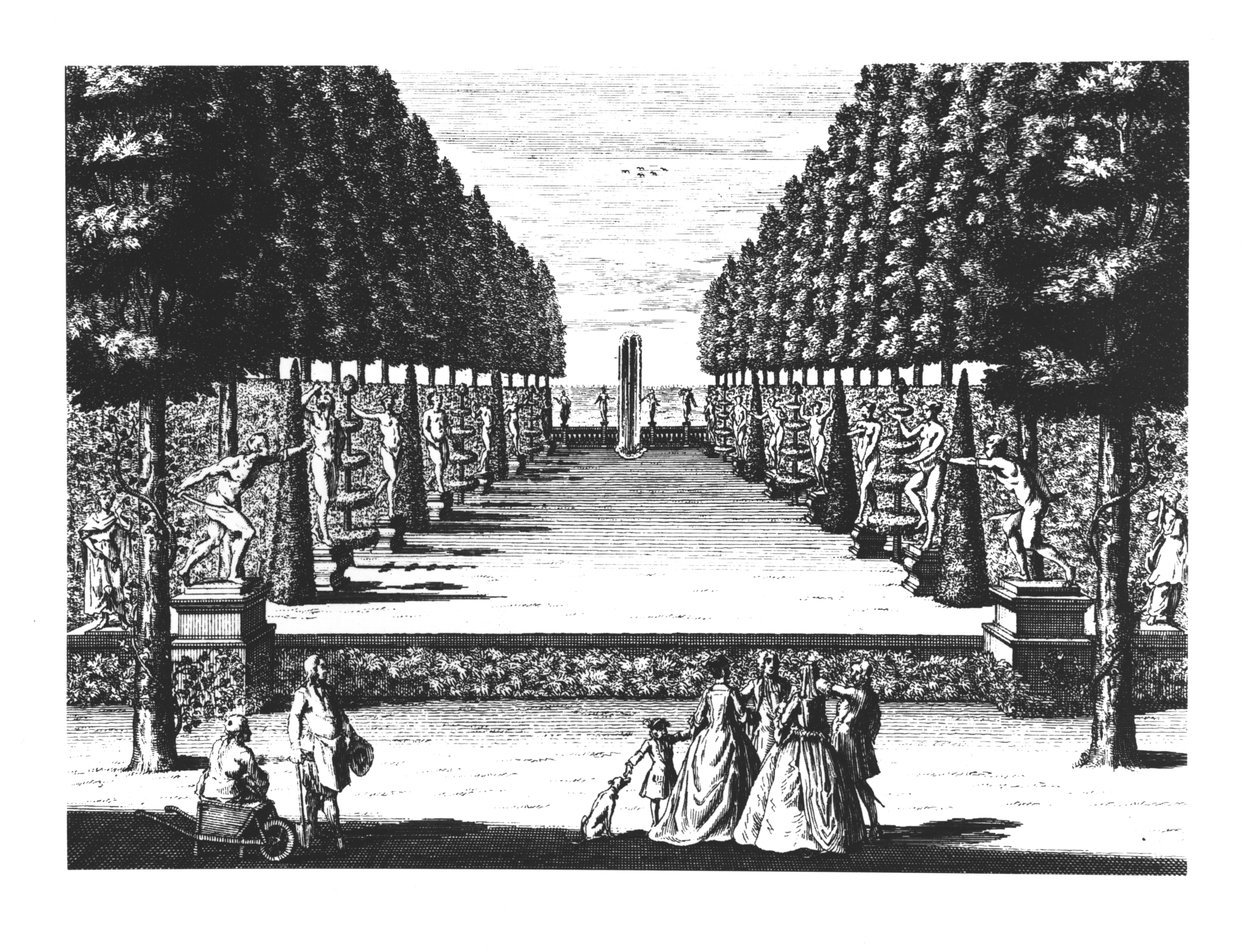 Puutarhateatteri Herrenhausenissa, kaiverrus Joost Van Sasse (1716-36) tekijältä German School