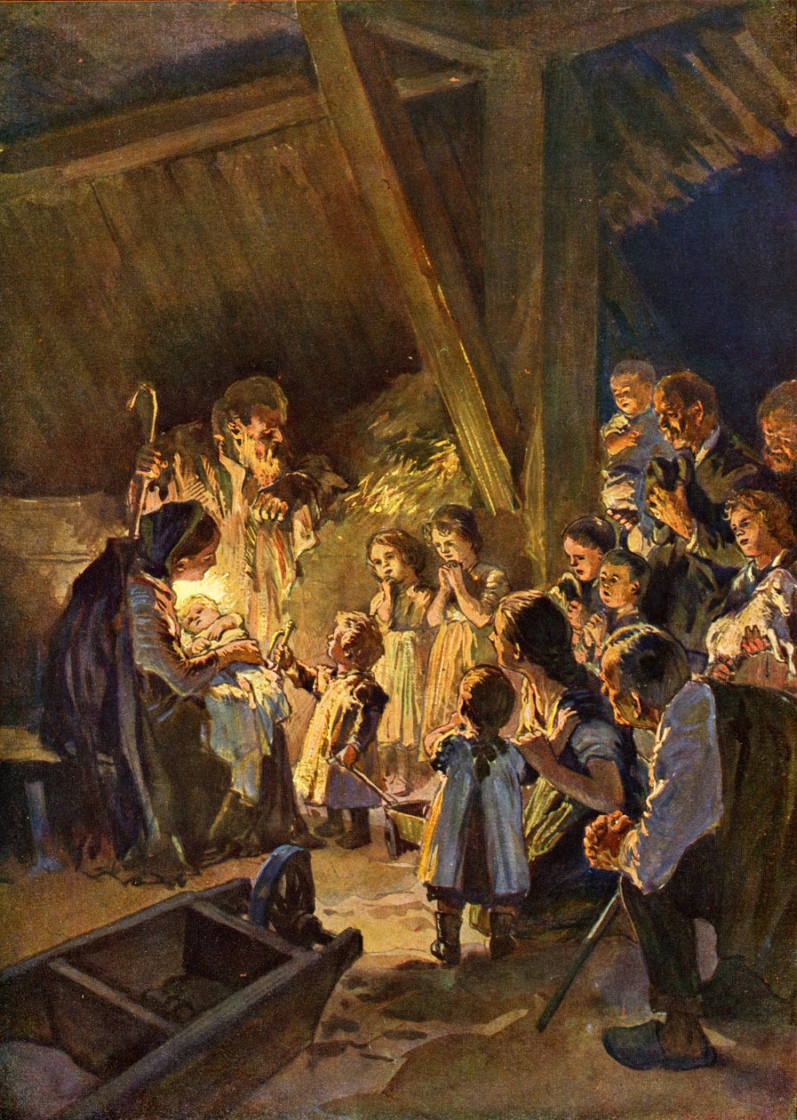 Saksalainen joulukohtaus lasten kanssa, noin 1908 (painokuva) tekijältä German School