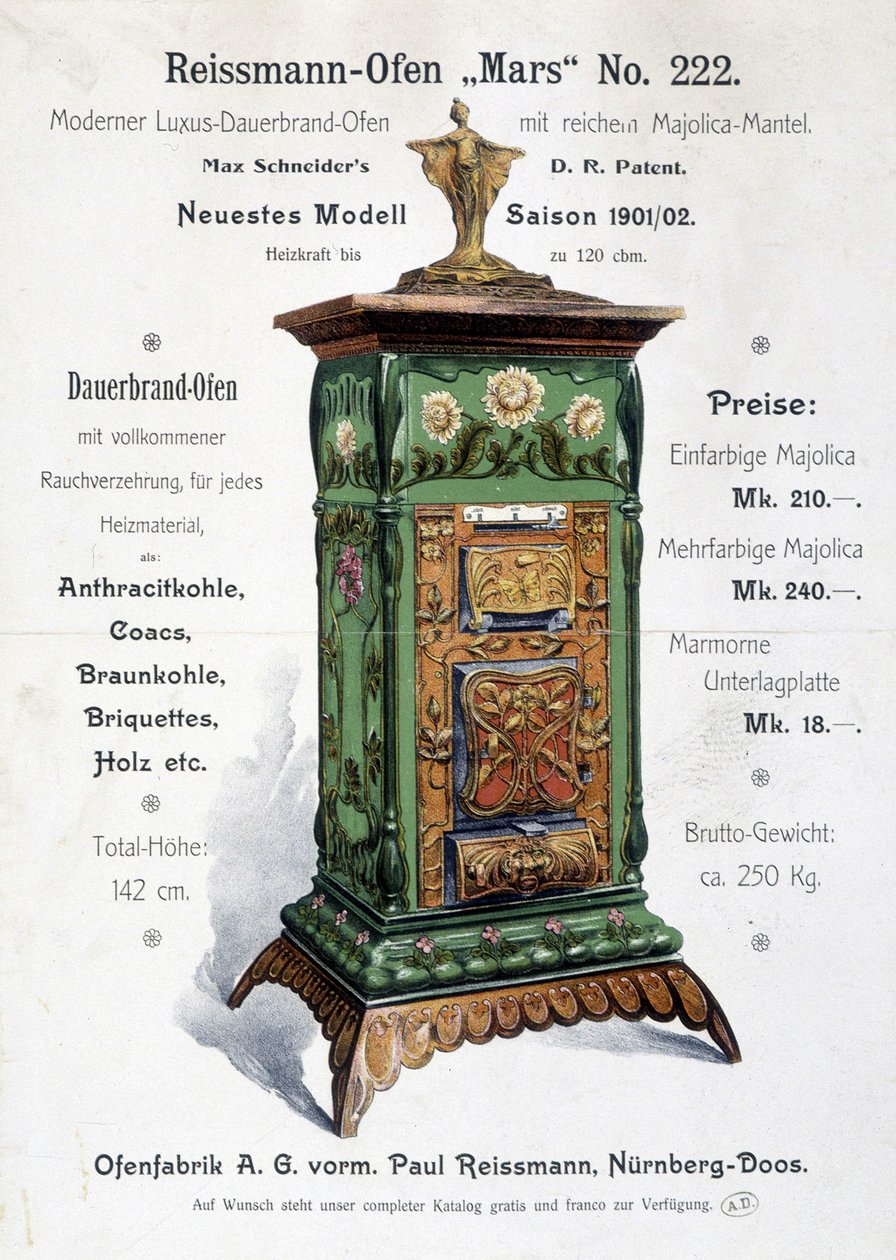Saksalainen jugendtyylisen kattilan mainos, 1800-luvun loppu tekijältä German School